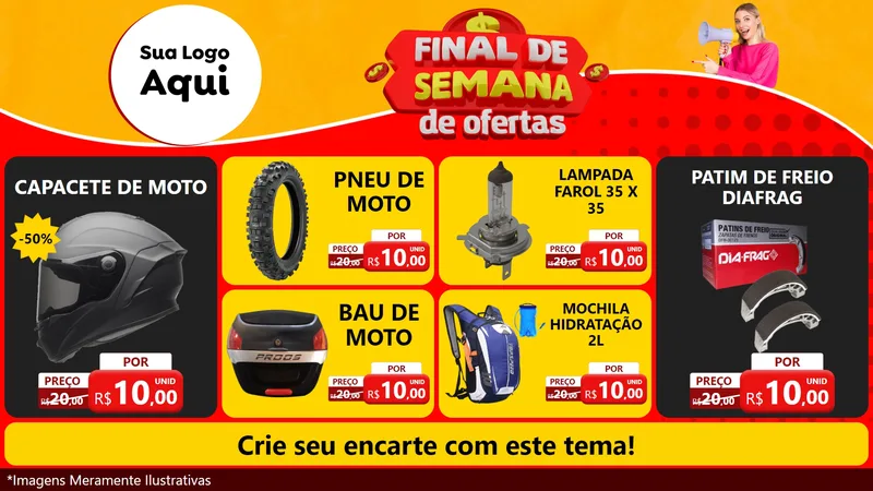 Modelo de TV para TV Horizontal com o tema Final de Semana de Ofertas para Moto peças