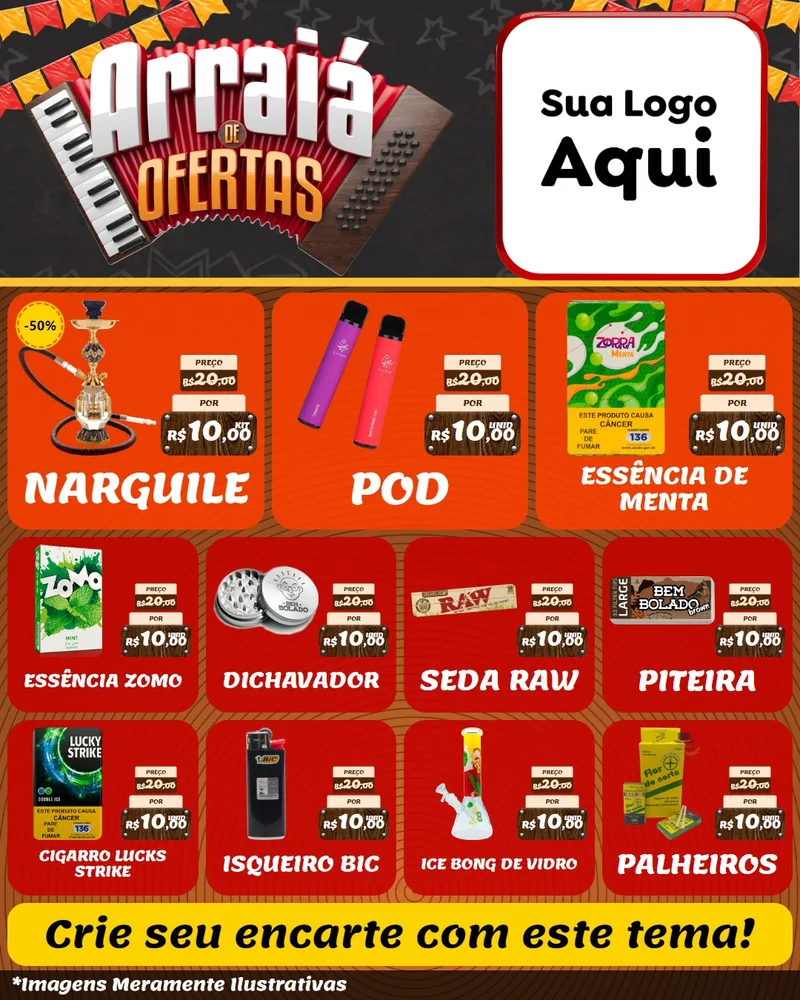 Modelo de Rede Social para Feed Instagram com o tema Arraiá de Ofertas - Junina para Tabacaria