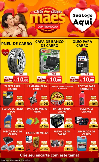 Modelo de Encarte para Encarte Grande com o tema Dia das Mães com Promoção para Auto peças