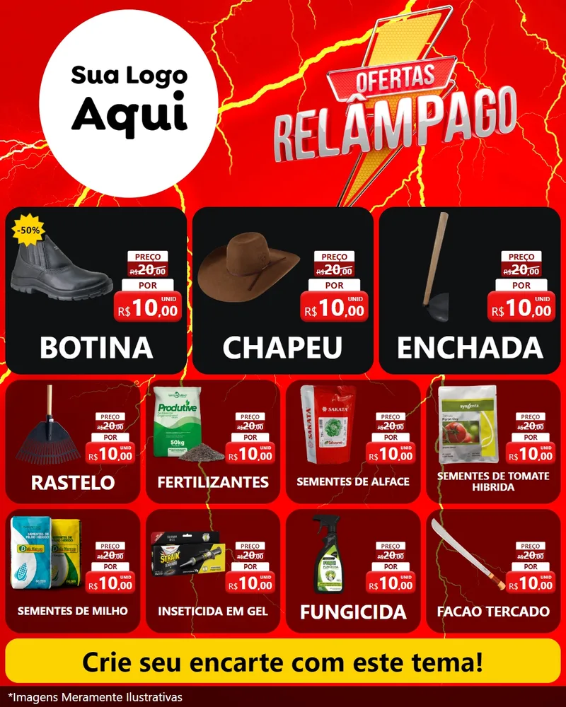 Modelo de Rede Social para Feed Instagram com o tema Ofertas Relâmpago para Agropecuária