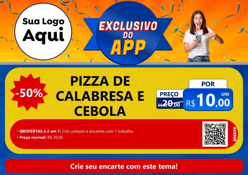 Modelo de Cartaz para Cartaz A4 Horizontal com o tema Exclusivo do Aplicativo para Pizzaria