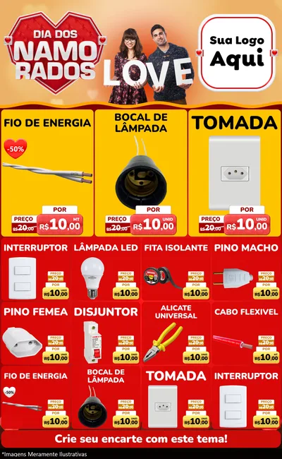 Modelo de Encarte para Encarte Grande com o tema Dia dos Namorados para Materiais Elétricos