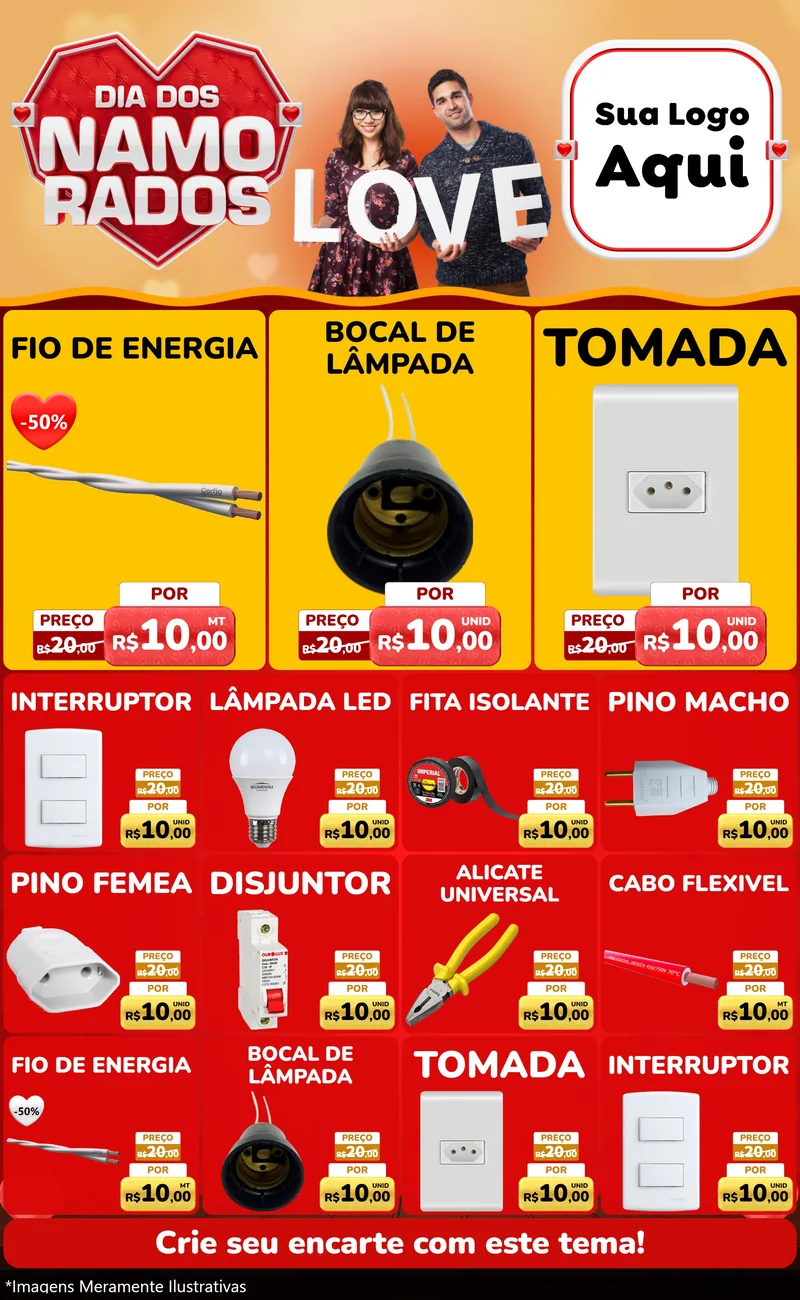 Modelo de Encarte para Encarte Grande com o tema Dia dos Namorados para Materiais Elétricos