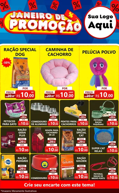Modelo de Encarte para Encarte Grande com o tema Janeiro de Promoção para Pet Shop