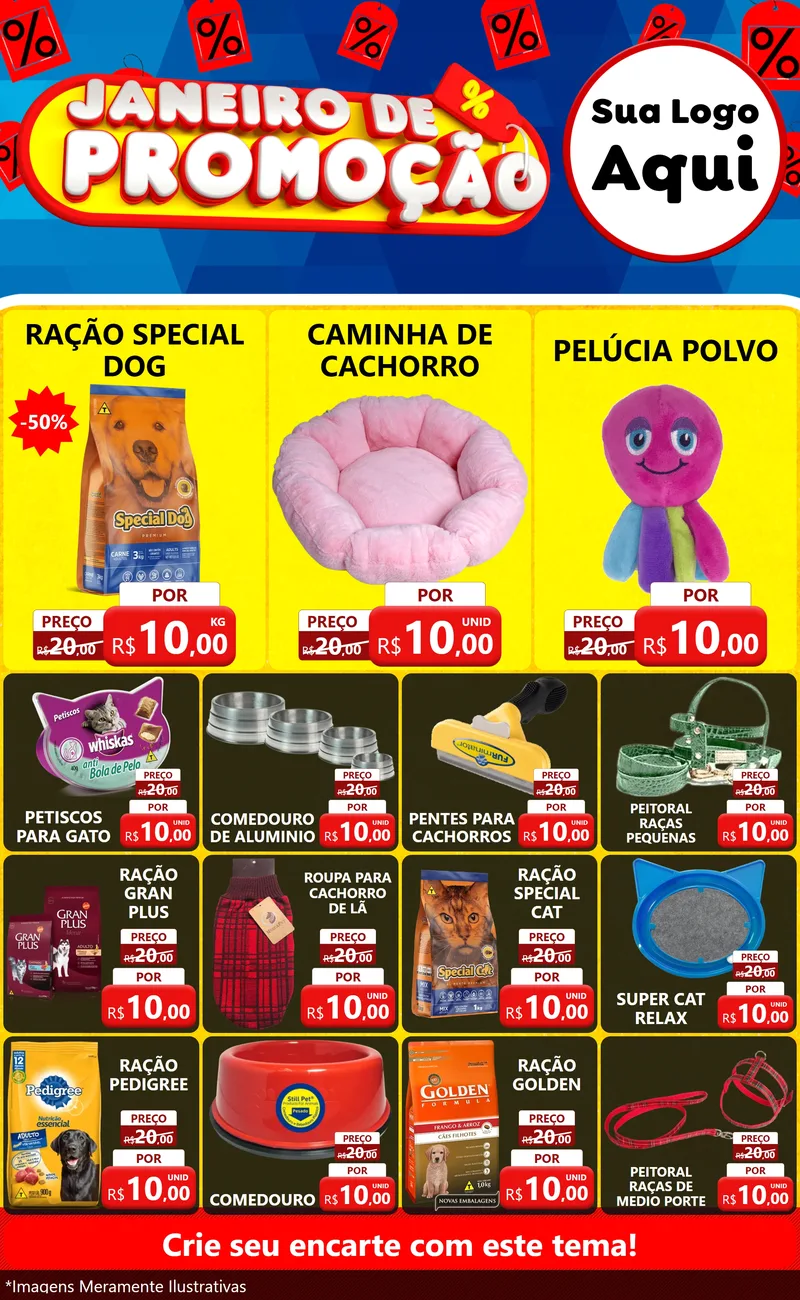 Modelo de Encarte para Encarte Grande com o tema Janeiro de Promoção para Pet Shop