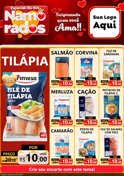 Modelo de Encarte para Encarte A4 Vertical com o tema Especial Dia dos Namorados para Peixaria