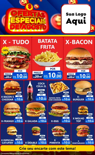 Modelo de Encarte para Encarte Grande com o tema Ofertas Especiais de Agosto para Hamburgueria