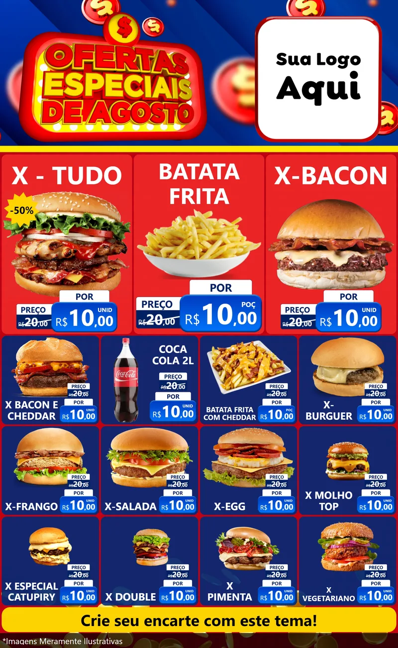 Modelo de Encarte para Encarte Grande com o tema Ofertas Especiais de Agosto para Hamburgueria