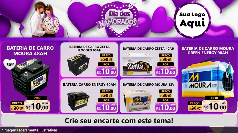 Modelo de TV para TV Horizontal com o tema Dia dos Namorados para Baterias Elétricas