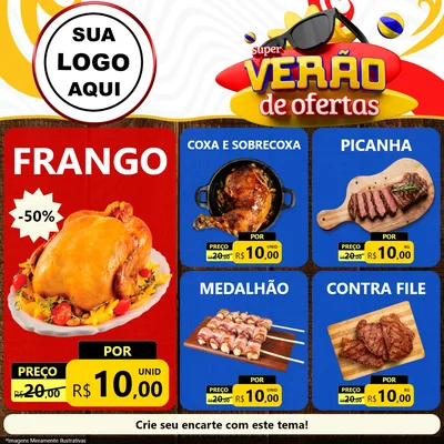 Modelo de Rede Social para Feed Facebook com o tema Super Verão de Ofertas para Assados