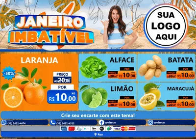 Modelo de Encarte para Encarte A4 Horizontal com o tema Janeiro Imbatível para Hortifrúti