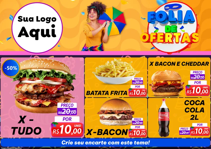Modelo de Encarte para Encarte A4 Horizontal com o tema Folia de Ofertas para Hamburgueria