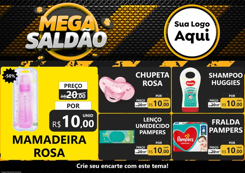 Modelo de Encarte para Encarte A4 Horizontal com o tema Mega Saldão para Bebês