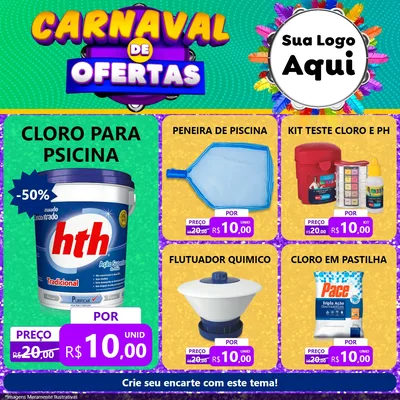 Modelo de Rede Social para Feed Facebook com o tema Carnaval de Ofertas para Produtos para Piscina