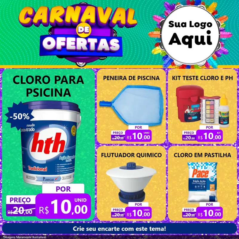 Modelo de Rede Social para Feed Facebook com o tema Carnaval de Ofertas para Produtos para Piscina