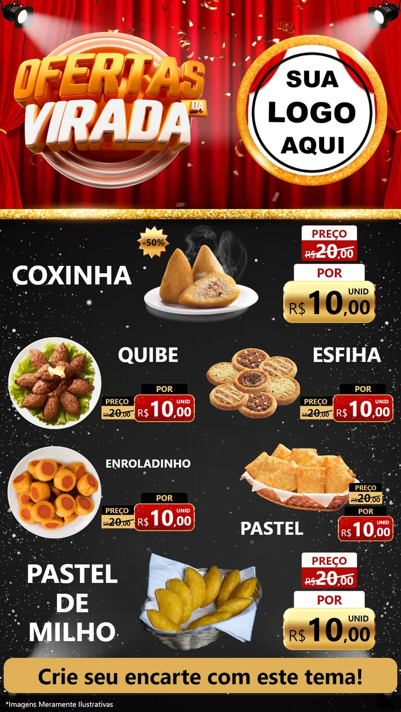 Modelo de TV para TV Vertical com o tema Ofertas da Virada para Salgadaria