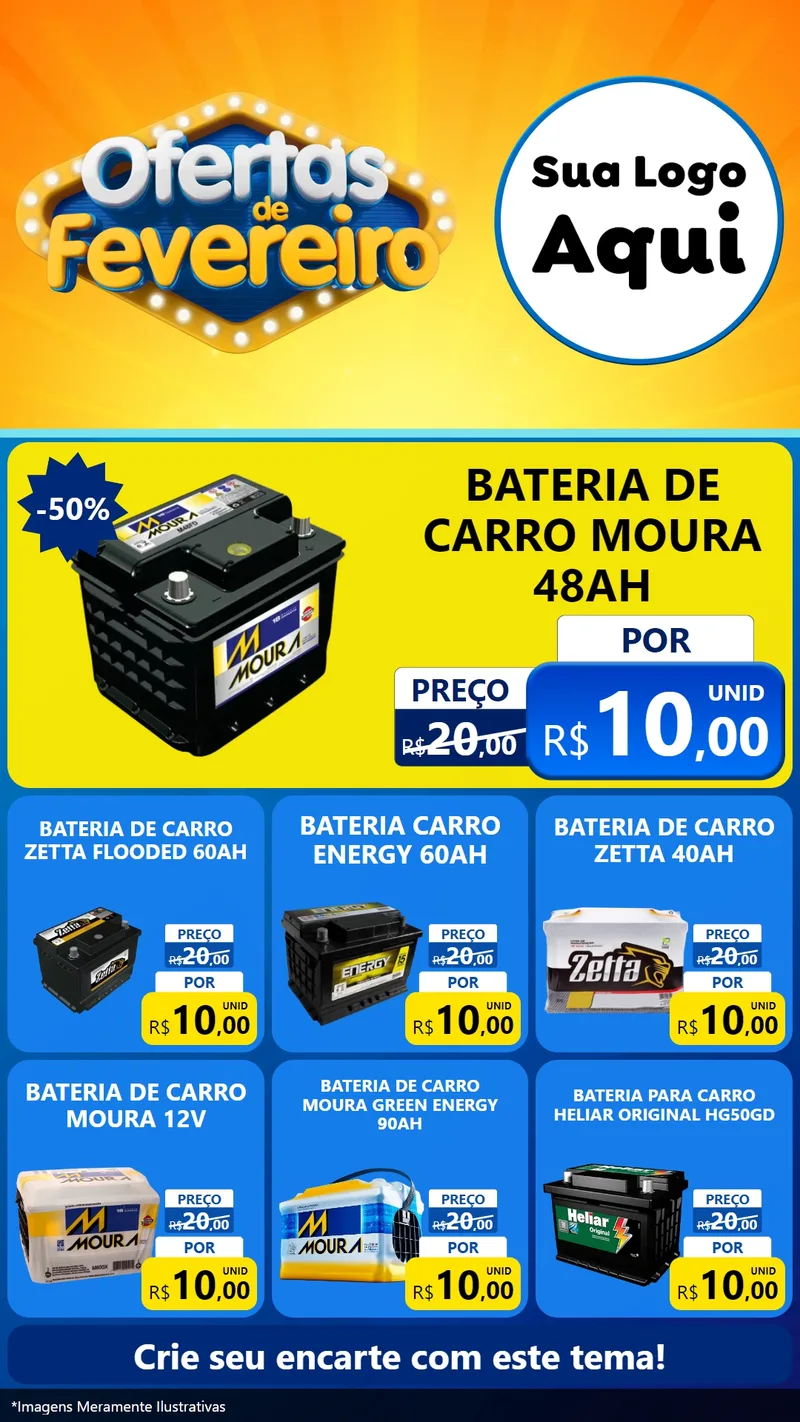 Modelo de Rede Social para Stories com o tema Ofertas de Fevereiro para Baterias Elétricas