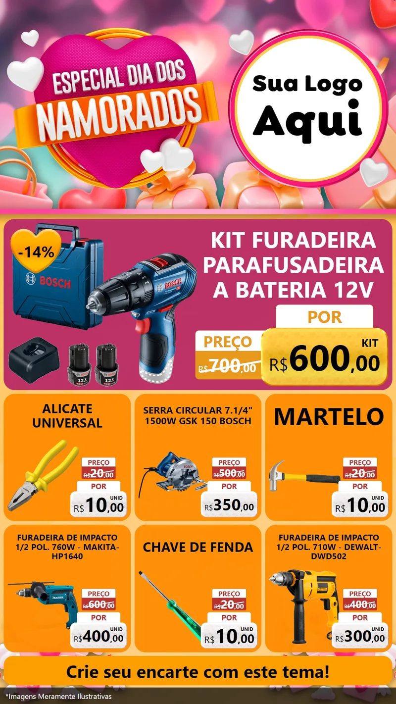 Modelo de Rede Social para Stories com o tema Especial Dia dos Namorados para Maquinas e Ferramentas