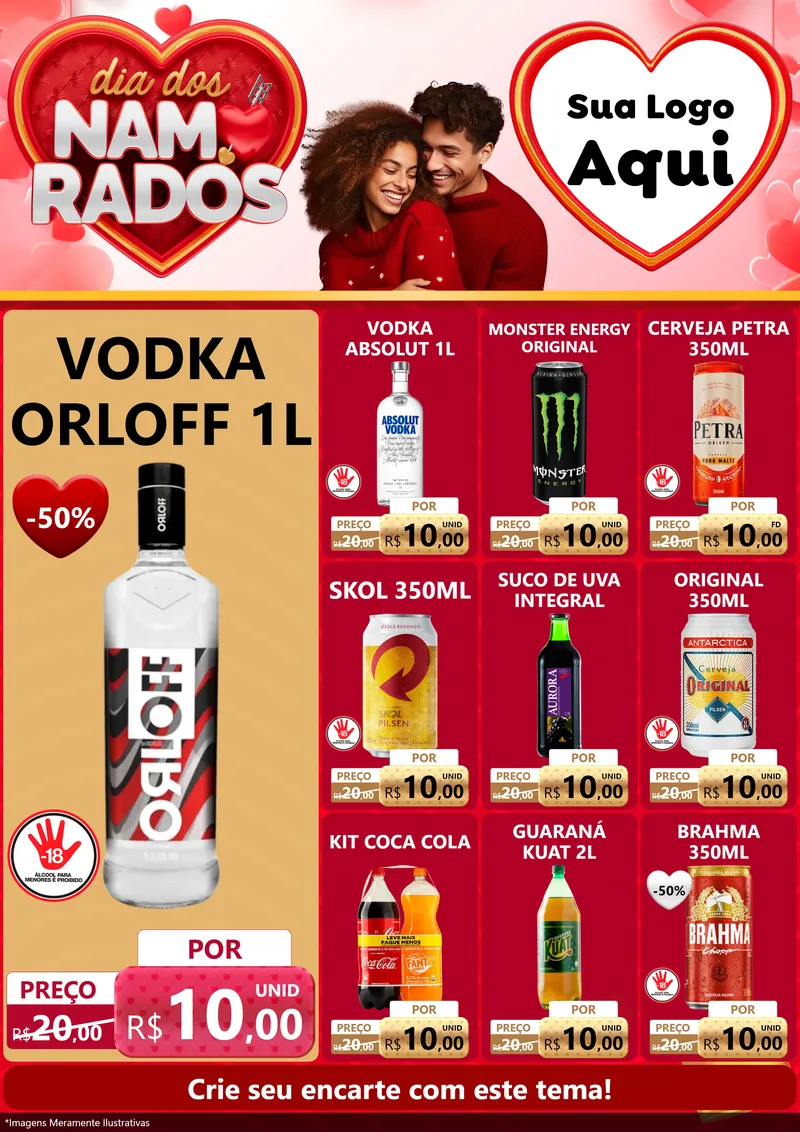 Modelo de Encarte para Encarte A4 Vertical com o tema Dia dos Namorados para Distribuidora de bebidas