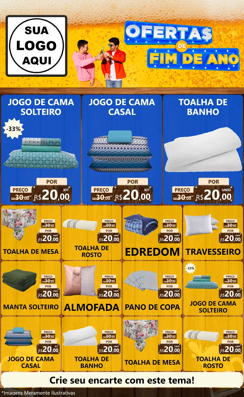 Modelo de Encarte para Encarte Grande com o tema Ofertas de Fim de Ano para Cama, Mesa e Banho