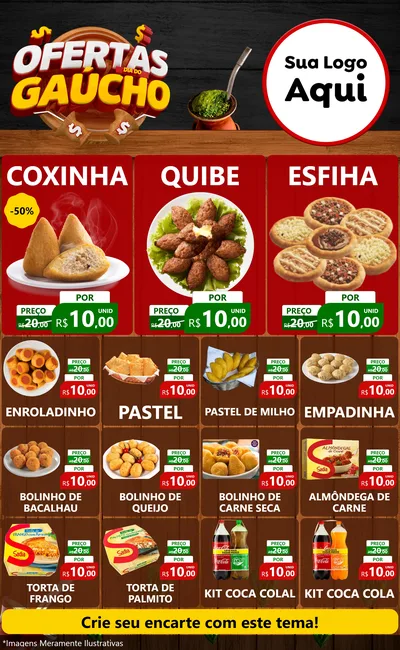 Modelo de Encarte para Encarte Grande com o tema Ofertas Dia do Gaúcho para Salgadaria