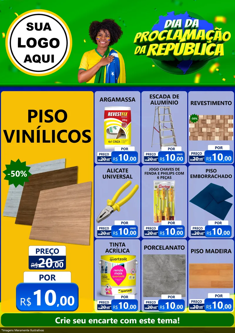 Modelo de Encarte para Encarte A4 Vertical com o tema Dia Da Proclamação Da República para Material para Construção