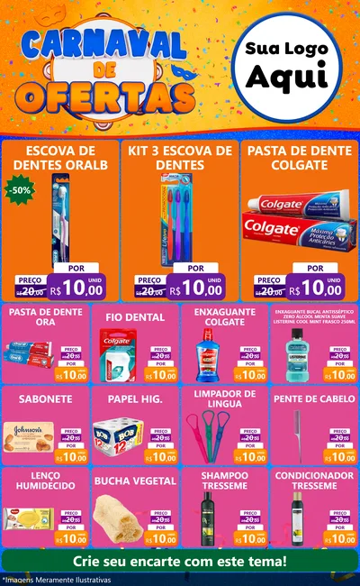 Modelo de Encarte para Encarte Grande com o tema Carnaval de Ofertas para Higiene Pessoal