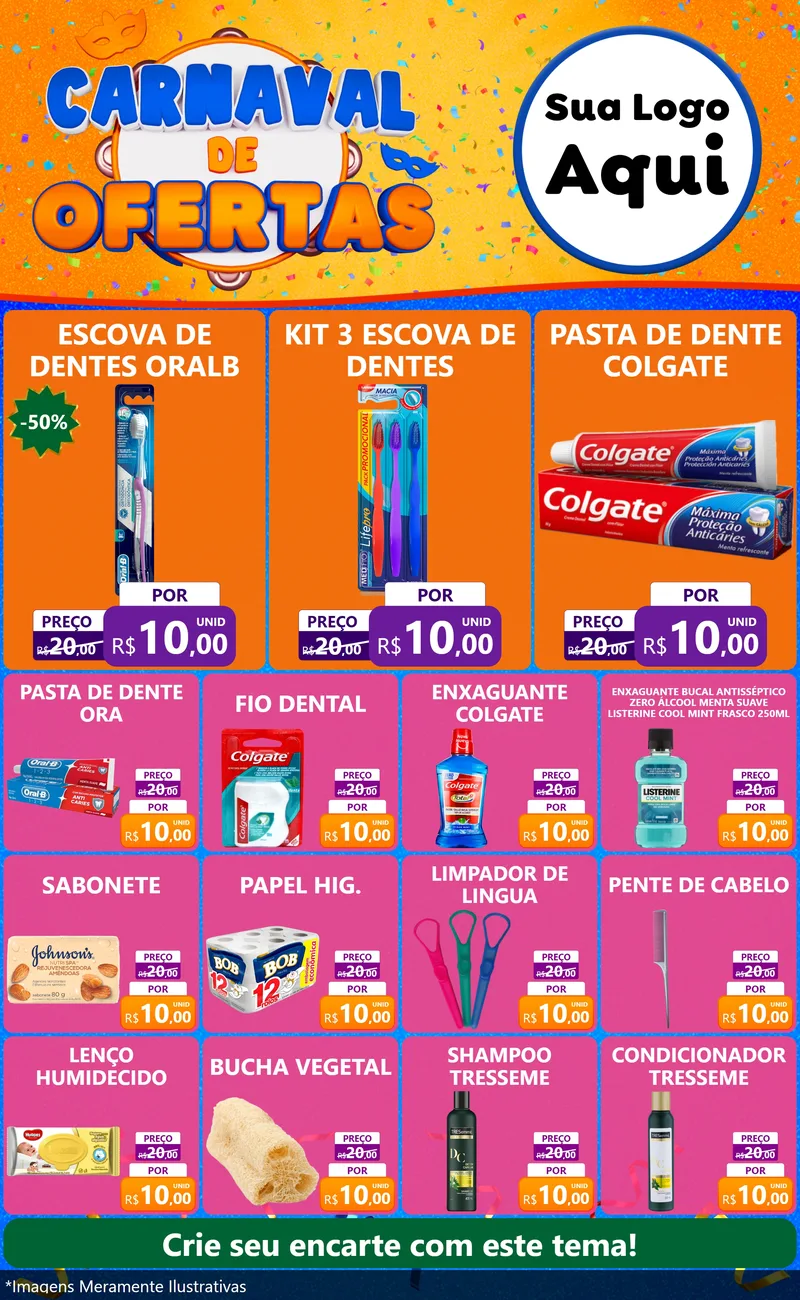 Modelo de Encarte para Encarte Grande com o tema Carnaval de Ofertas para Higiene Pessoal
