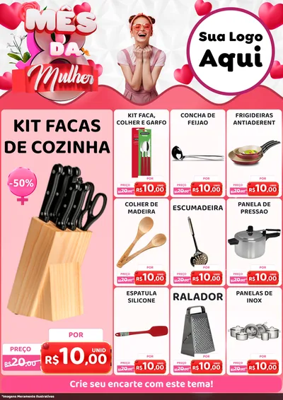 Modelo de Encarte para Encarte A4 Vertical com o tema Mês da Mulher para Utilidades Domésticas