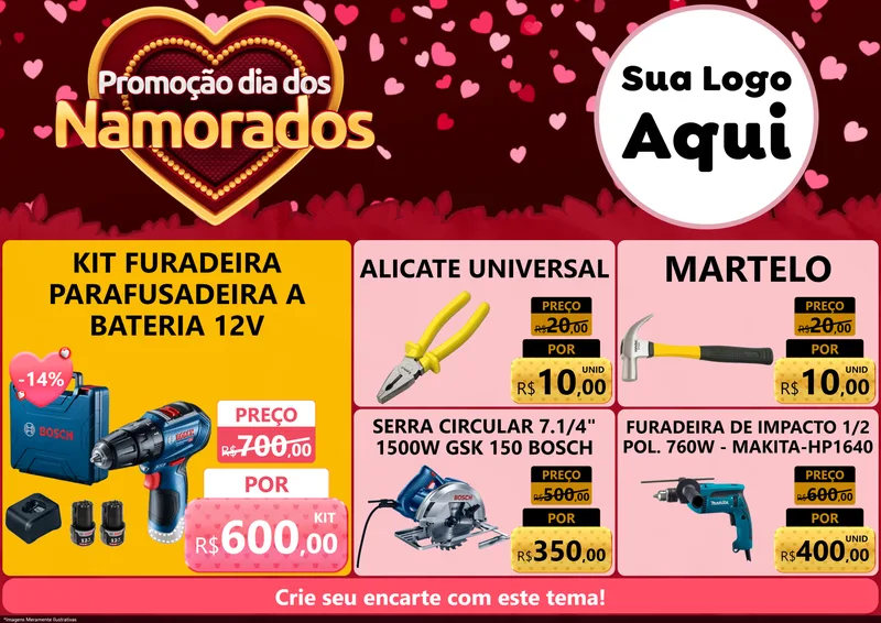 Modelo de Encarte para Encarte A4 Horizontal com o tema Promoção Dia Dos Namorados para Maquinas e Ferramentas