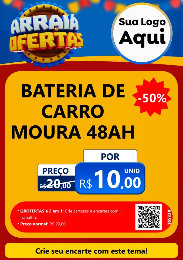 Modelo de Cartaz para Cartaz A4 Vertical com o tema Arraiá de Ofertas - Junina para Baterias Elétricas