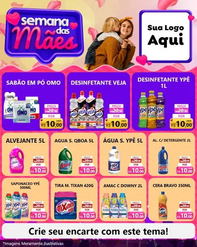 Modelo de Rede Social para Feed Instagram com o tema Semana das Mães para Produtos de Limpeza