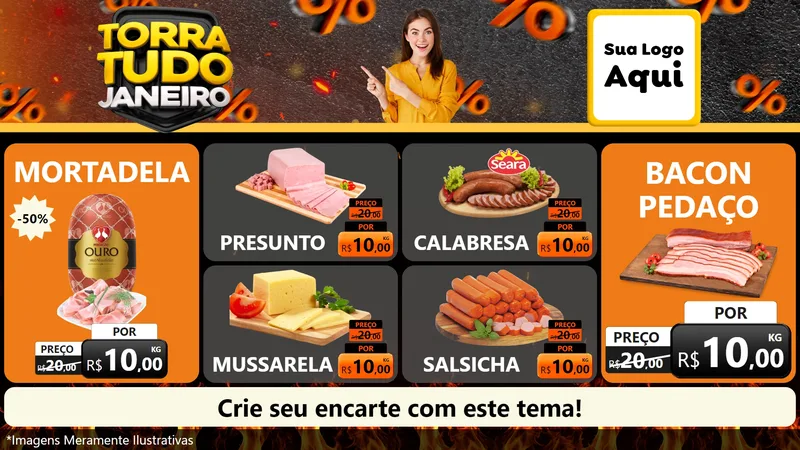 Modelo de TV para TV Horizontal com o tema Torra Tudo Janeiro para Frios e Laticínios
