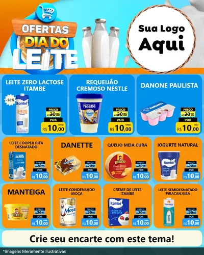 Modelo de Rede Social para Feed Instagram com o tema Ofertas Dia do Leite para Frios e Laticínios