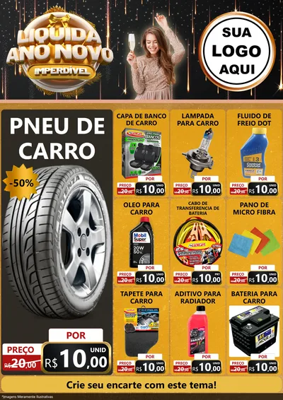 Modelo de Encarte para Encarte A4 Vertical com o tema Liquida Ano Novo Imperdível para Auto peças