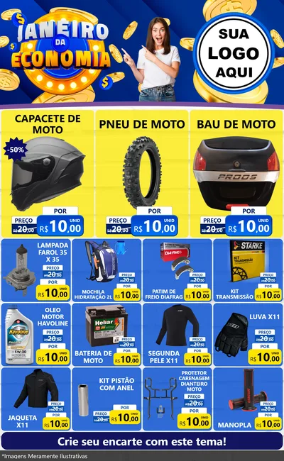 Modelo de Encarte para Encarte Grande com o tema Janeiro da Economia para Moto peças