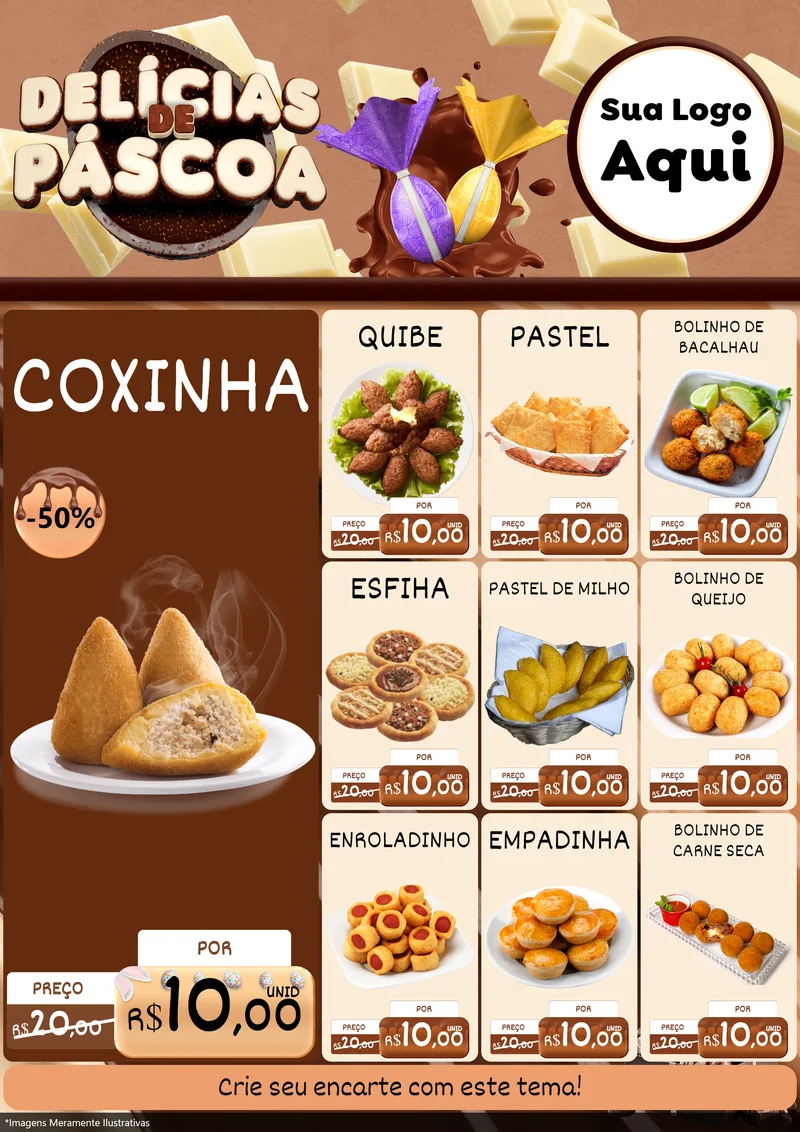 Modelo de Encarte para Encarte A4 Vertical com o tema Delícias de Páscoa para Salgadaria