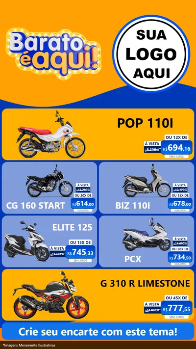 Modelo de TV para TV Vertical com o tema Barato é aqui para Concessionaria de Motos