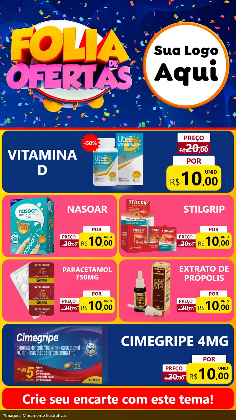 Modelo de TV para TV Vertical com o tema Folia de Ofertas para Farmácia