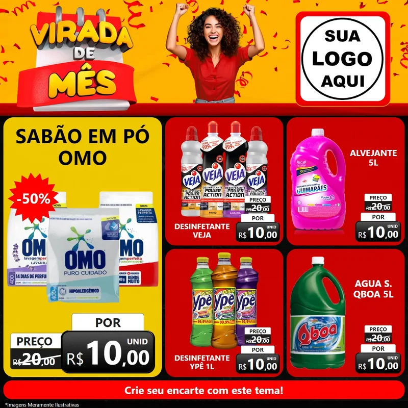 Modelo de Rede Social para Feed Facebook com o tema Virada de Mês para Produtos de Limpeza