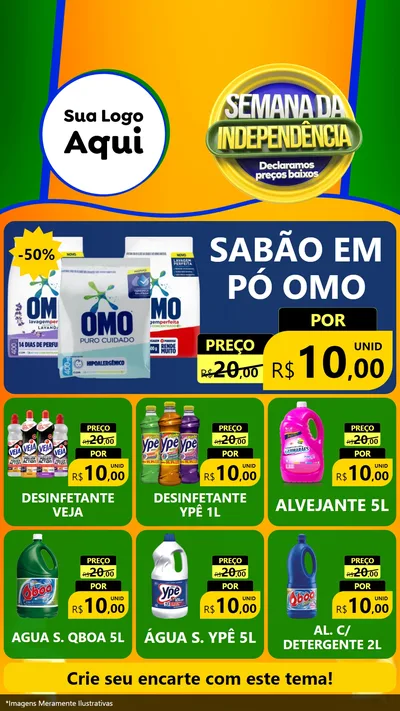 Modelo de Rede Social para Stories com o tema Semana da Independência Declaramos Preços Baixos para Produtos de Limpeza