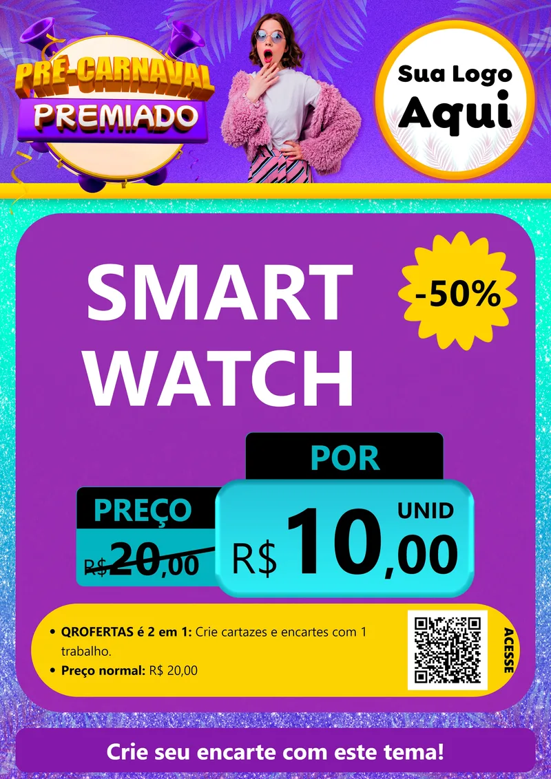 Modelo de Cartaz para Cartaz A4 Vertical com o tema Pré-Carnaval Premiado para Informática