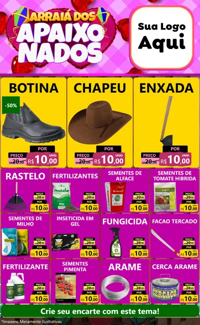Modelo de Encarte para Encarte Grande com o tema Arraiá dos Apaixonados para Agropecuária