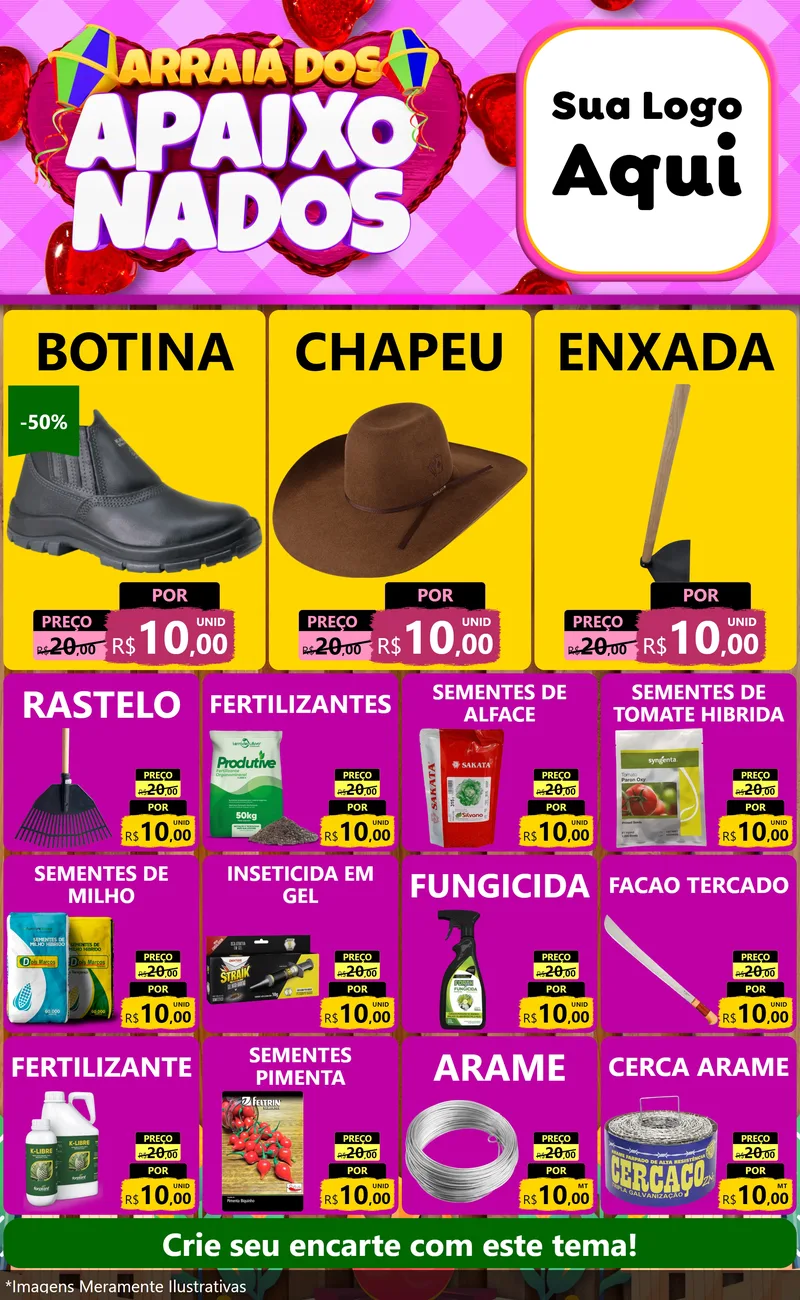 Modelo de Encarte para Encarte Grande com o tema Arraiá dos Apaixonados para Agropecuária