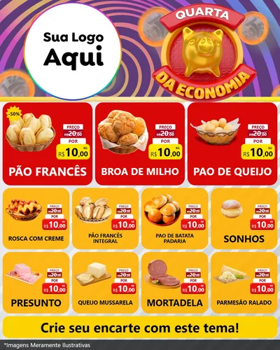 Modelo de Rede Social para Feed Instagram com o tema Quarta da Economia para Padaria