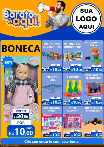 Modelo de Encarte para Encarte A4 Vertical com o tema Barato é aqui para Brinquedos