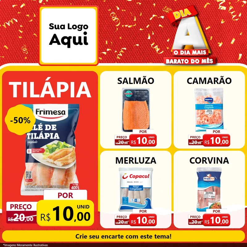 Modelo de Rede Social para Feed Facebook com o tema Dia A o Dia Mais Barato do Mês para Peixaria