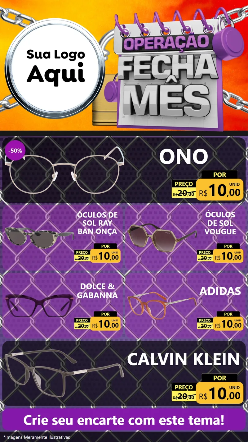 Modelo de TV para TV Vertical com o tema Operação Fecha Mês para Óticas