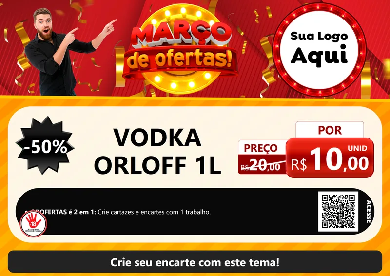 Modelo de Cartaz para Cartaz A4 Horizontal com o tema Março de Ofertas! para Distribuidora de bebidas