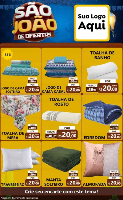 Modelo de Encarte para Encarte Grande com o tema São João Ofertas Imbatíveis! - Junina para Cama, Mesa e Banho